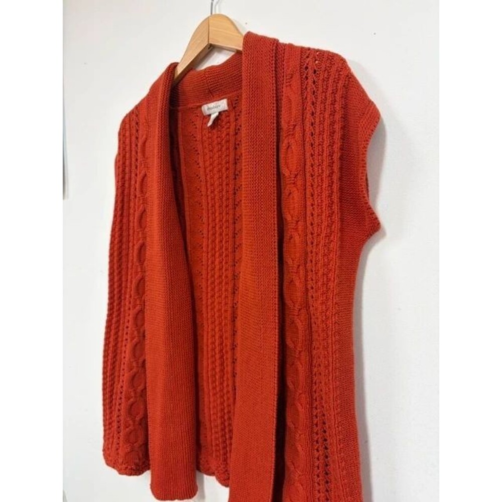 Cable Knit Cardigan Sweater Vest / Orange / XL